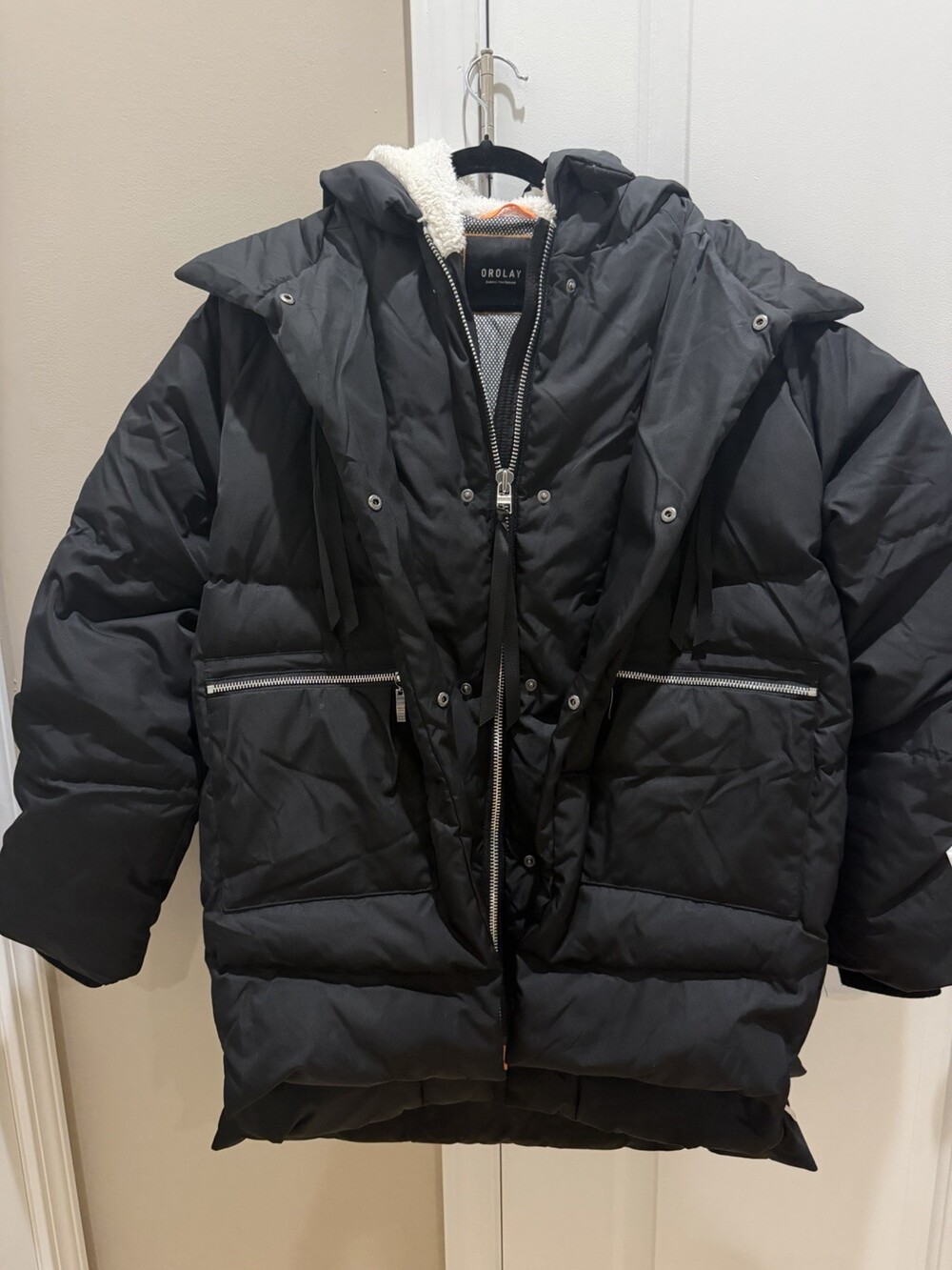 Orolay Women's Black Thickened Down Jacket Hooded, Puffer, Size XL